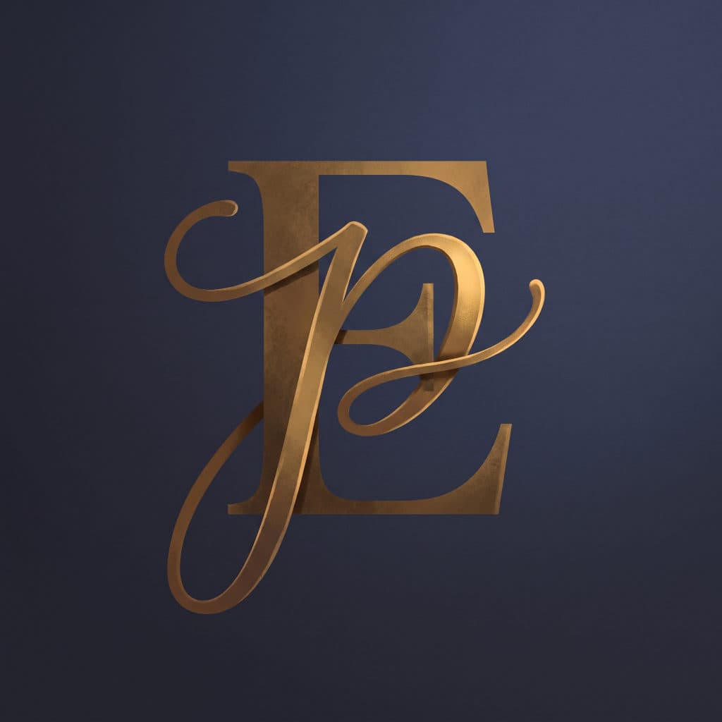The Encordia monogram in gold on indigo